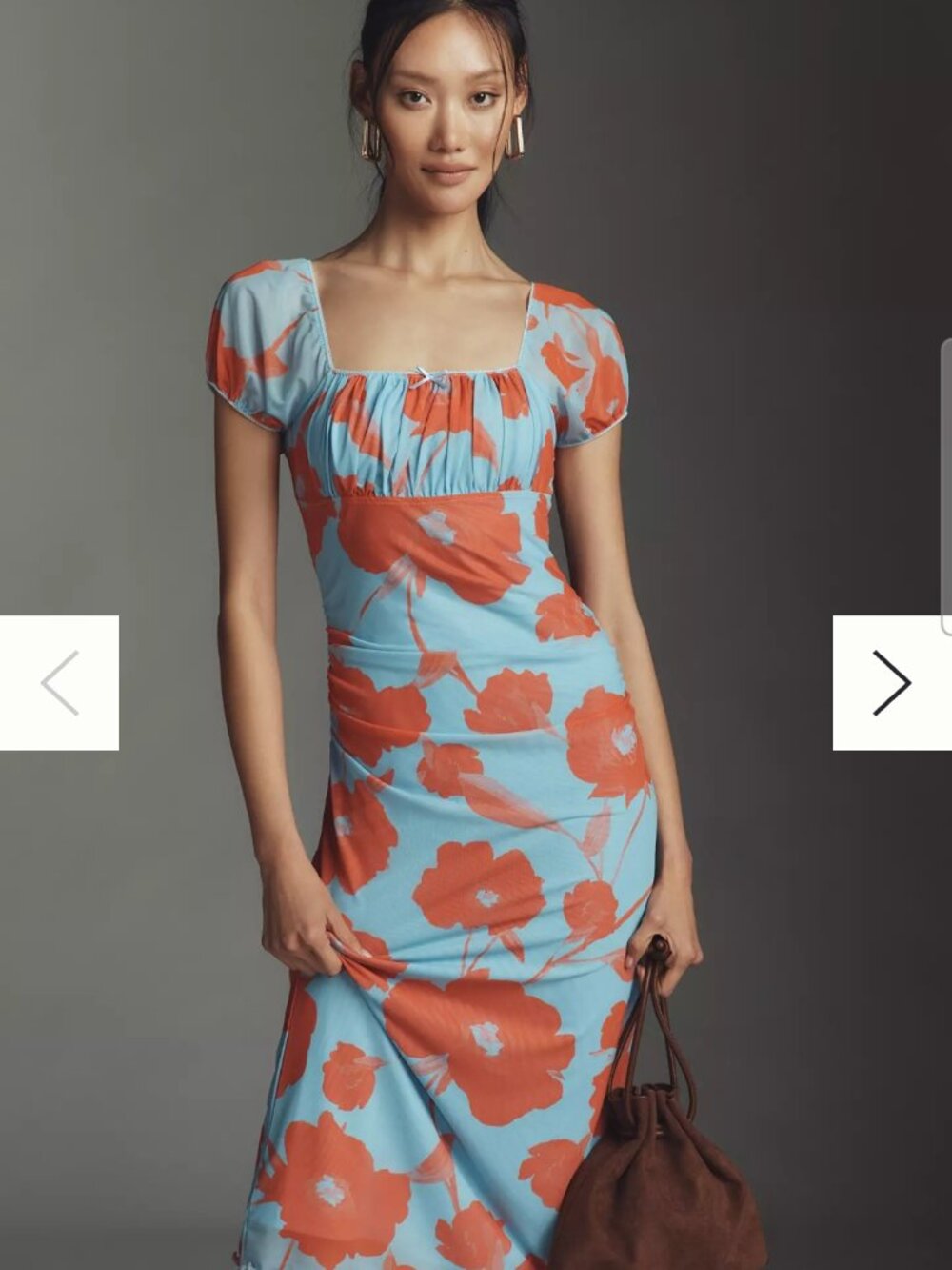 NWT Maeve Puff-Sleeve Square-Neck Mesh Midi Dress